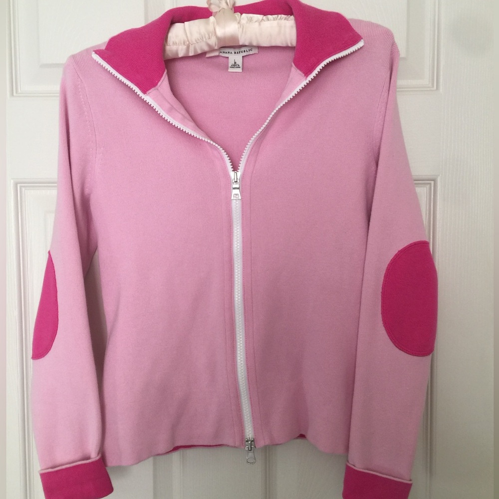 Vintage Retro Banana Republic Zip-up Sweatshirt Pink two tone Small